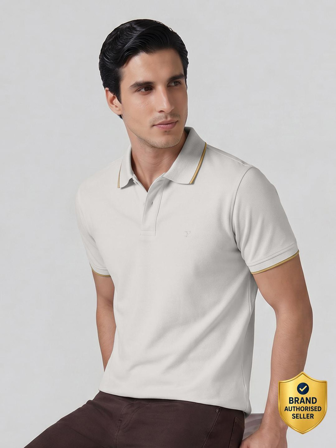 XYXX Men Solid Polo Neck Pure Cotton White T-Shirt - Image 1