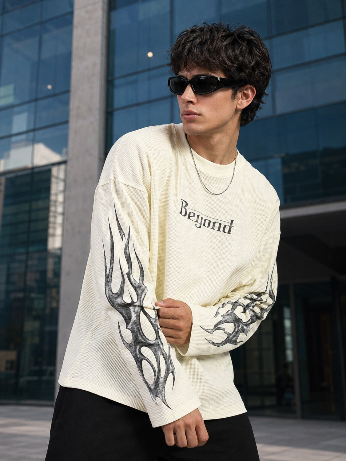 MANIAC Men Printed Cotton Blend White T-Shirt - Image 1