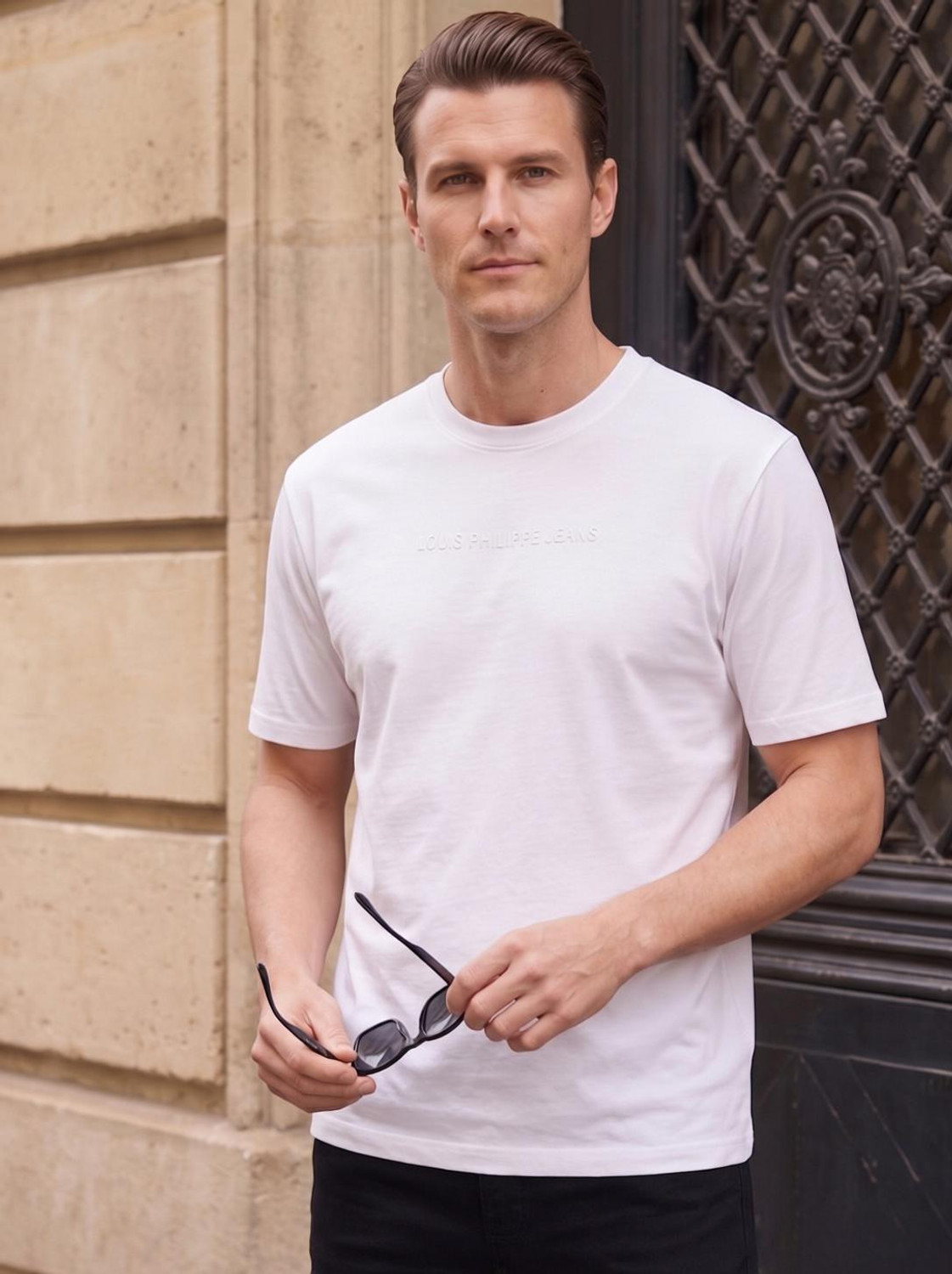 Louis Philippe Men Solid Round Neck Pure Cotton White T-Shirt - Image 1