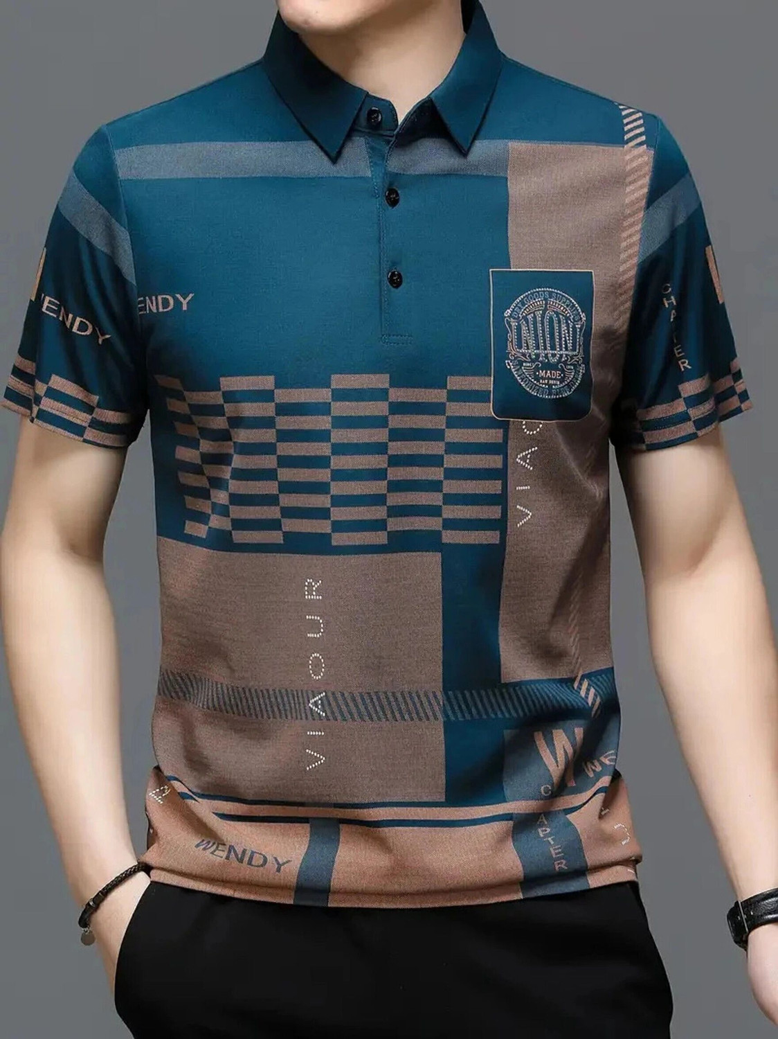 TAZO Men Striped Polo Neck Cotton Blend Multicolor T-Shirt - Image 1