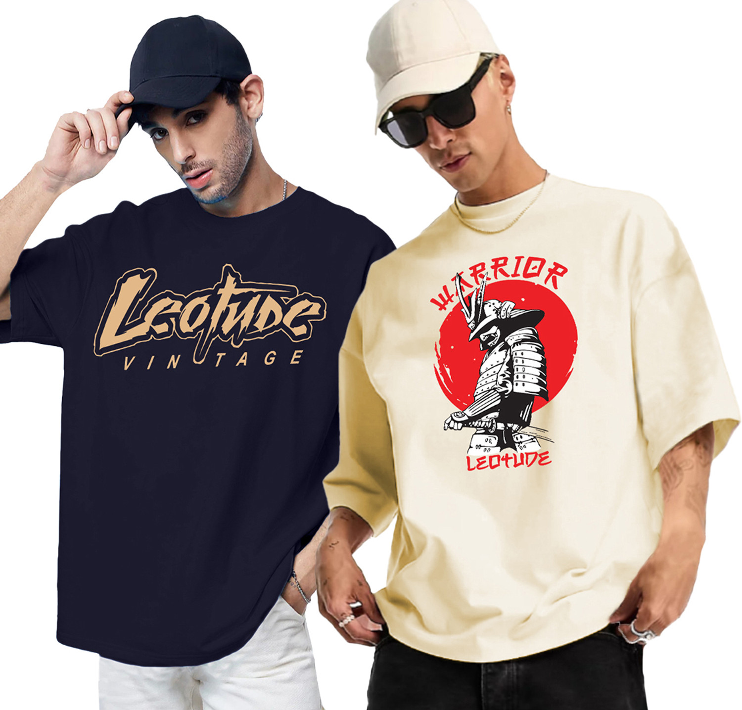 Leotude Men Printed Round Neck Cotton Blend Multicolor T-Shirt - Image 1