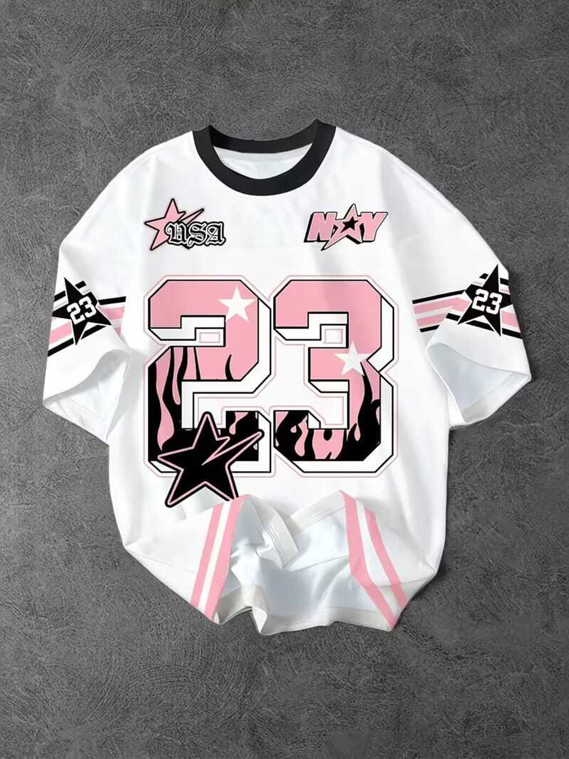 Jisa Men Graphic Print, Typography, Striped Round Neck Cotton Blend White, Pink, Black T-Shirt - Image 1