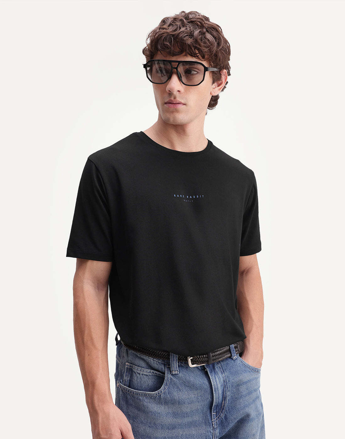 RARE RABBIT Men Black Cotton Blend T-Shirt - Image 1