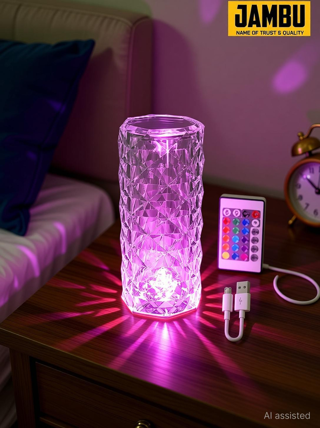 JAMBU Crystal Diamond Table Lamp 16 Color Changing LED Lights Night Lamp (22 cm, Multicolor) - Image 1