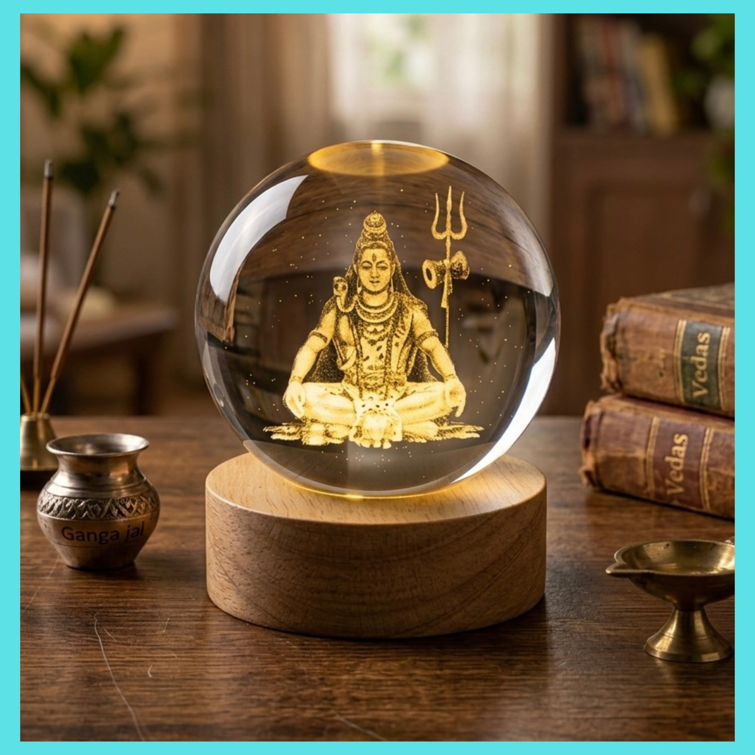 TinyTrenz Mahadev 3D Crystal Ball Lamp with LED Base Spiritual Lamp | Shiv Ji 3D Lamp Night Lamp (8 cm, Crystal) - Image 1