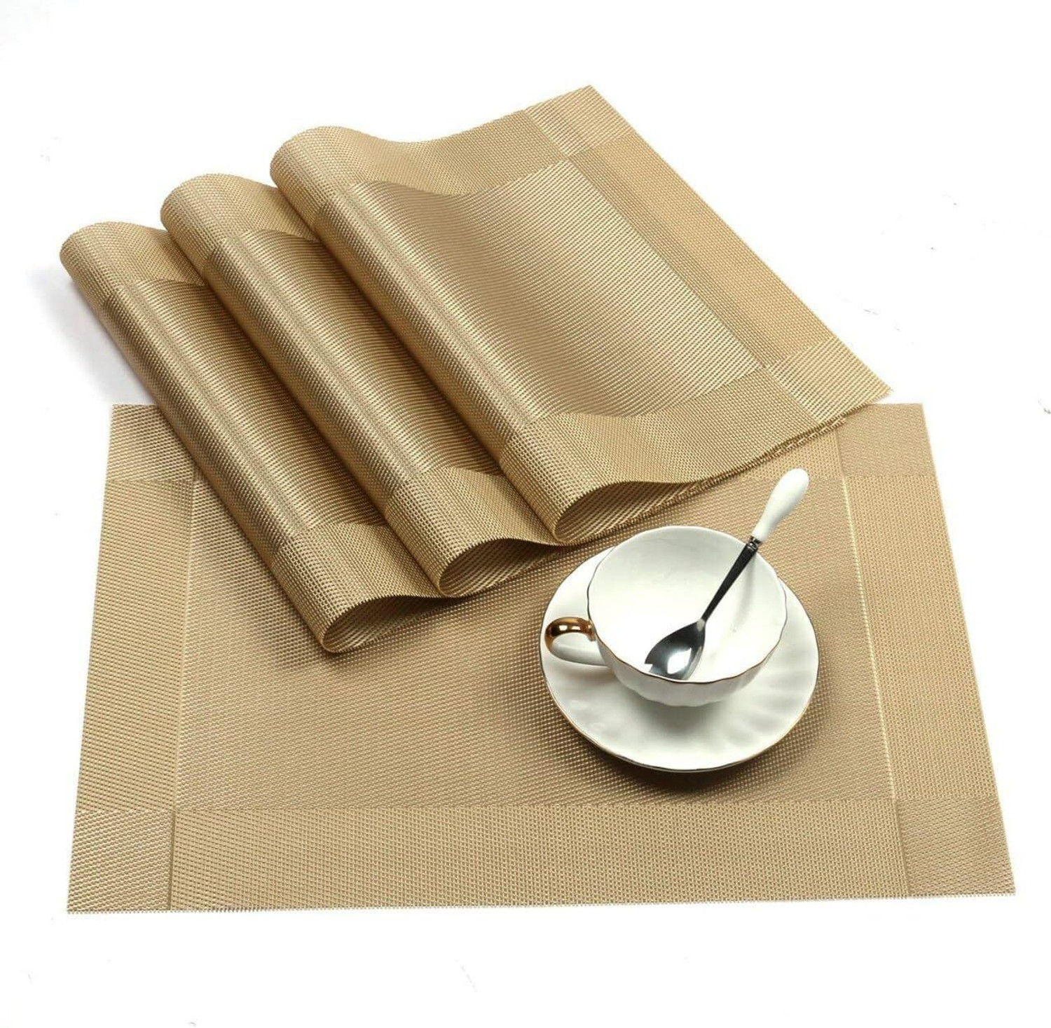 oxsam Rectangular Pack of 4 Table Placemat (Gold, Polypropylene) - Image 1