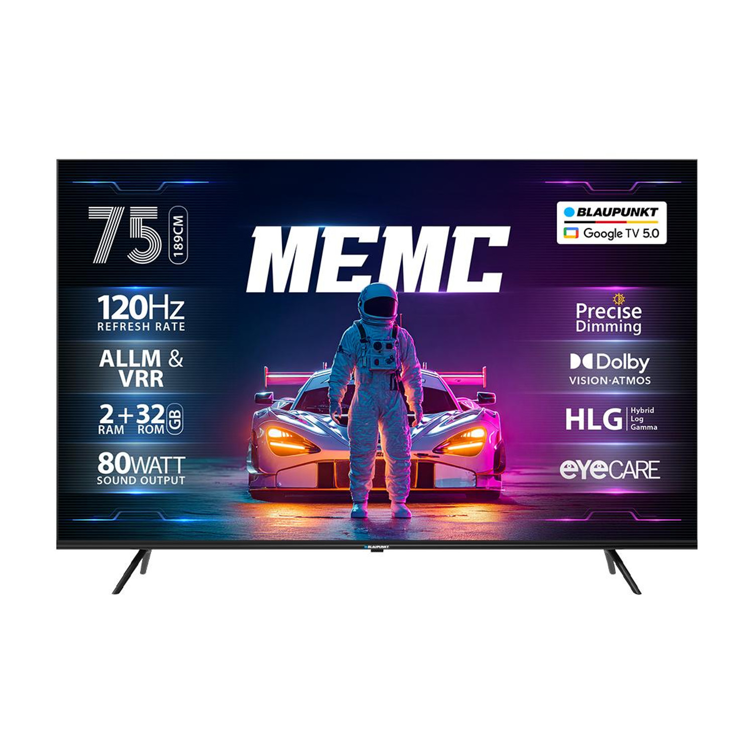 Blaupunkt 189 cm (75 inch) QLED Ultra HD (4K) Smart Google TV with Gemini , MEMC , Dolby Vision - Atmos , 80W Sound Output , 4 Speaker , 550 Nits Brightness , Precise Dimming , HDR10+ , 120 Hz Refresh Rate , HLG , ALLM & VRR , Eyecare , Google Assistant , Bezel Less Design (75SQ0110) - Image 1