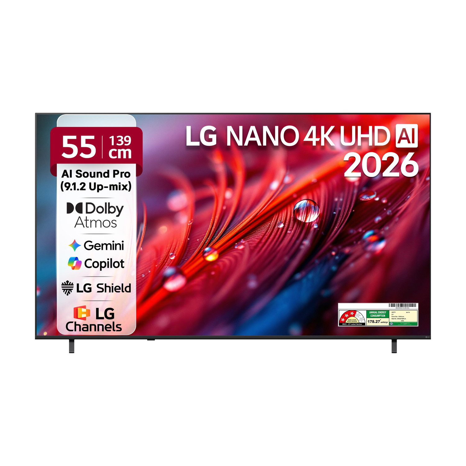LG 139 cm (55 inch) Ultra HD (4K) LED Smart WebOS TV 2026 Edition with NANO Detail Enhancer, HDR10 Pro, 4K Super Upscaling Alpha7 AI Processor 4K Gen9, Dolby Atmos, AI Sound Pro (9.1.2 ch), Multi AI (Google Gemini & MS Copilot), Linear Flow Design, 60Hz VRR, 5 Years OS upgrade, Secured by LG Shield, LG Channels (55NU870BPLA) - Image 1