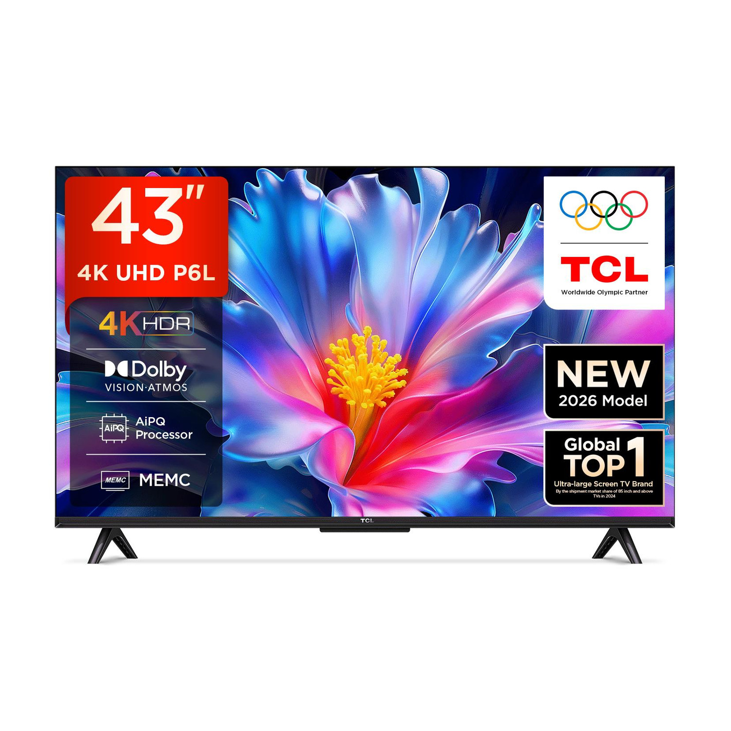 TCL P6L 108 cm (43 inch) Ultra HD (4K) LED Smart Google TV 2026 Edition with MEMC Dolby Vision-Atmos AipQ Processor Game Master HVA Panel & Metallic Bezel-Less (43P6L) - Image 1