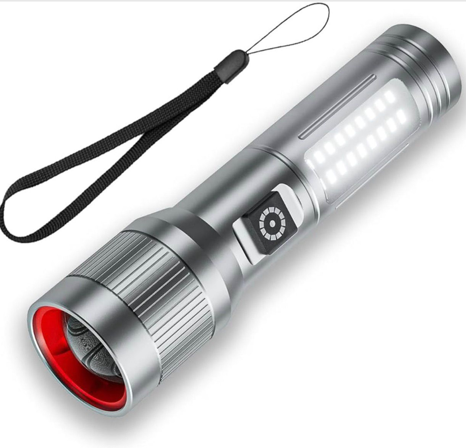 Oximus Rechargeable LED Flashlight High Bright 5 Modes, medium / low/ sos Modes Focus à¤à¥à¤°à¥à¤ (à¤à¤¾à¤²à¤¾ रिà¤à¤¾à¤°à¥à¤à¥à¤¬à¤²) - Image 1