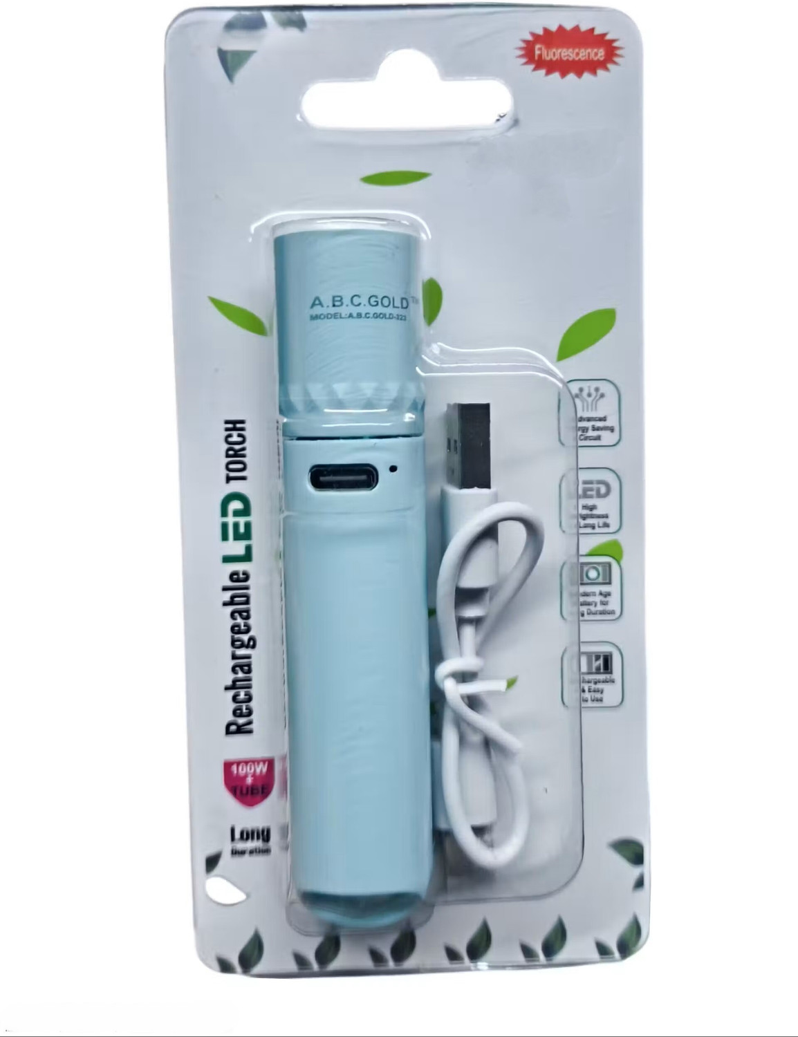 A B C GOLD Rechargeable Pocket Torch with Type-C Charging, Gold - Image 1