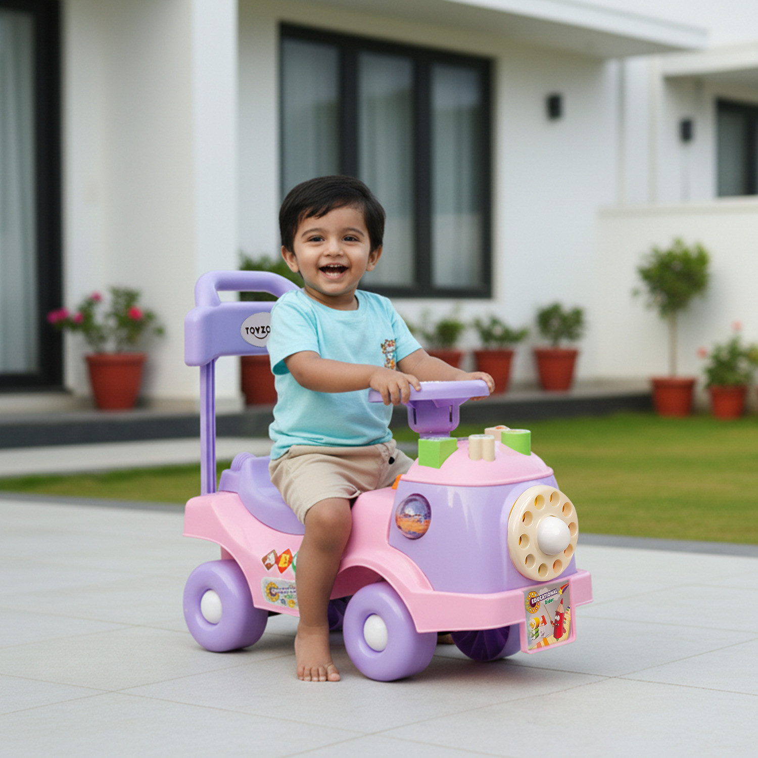kidznation Educational Rider|Ride-On Baby Car |Toy Car|Push Car|Swing Car 96160F Tricycle (Pink) - Image 1