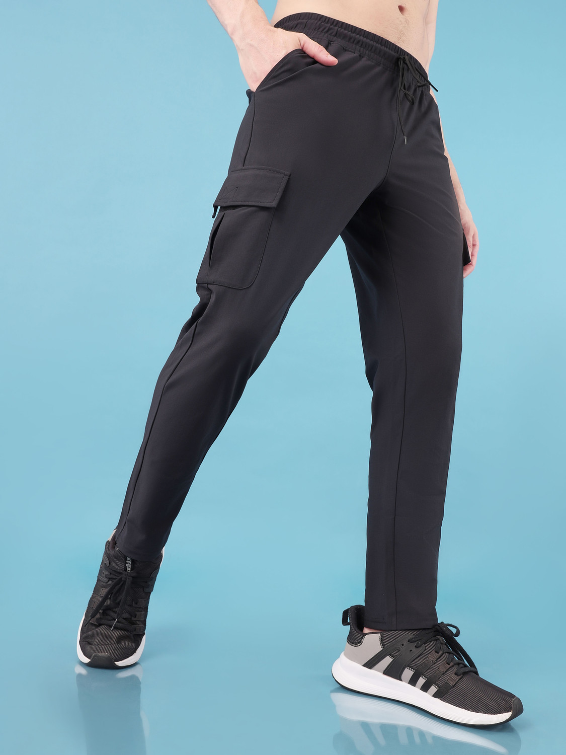 TECHNOSPORT Men Solid Black Track Pants - Image 1