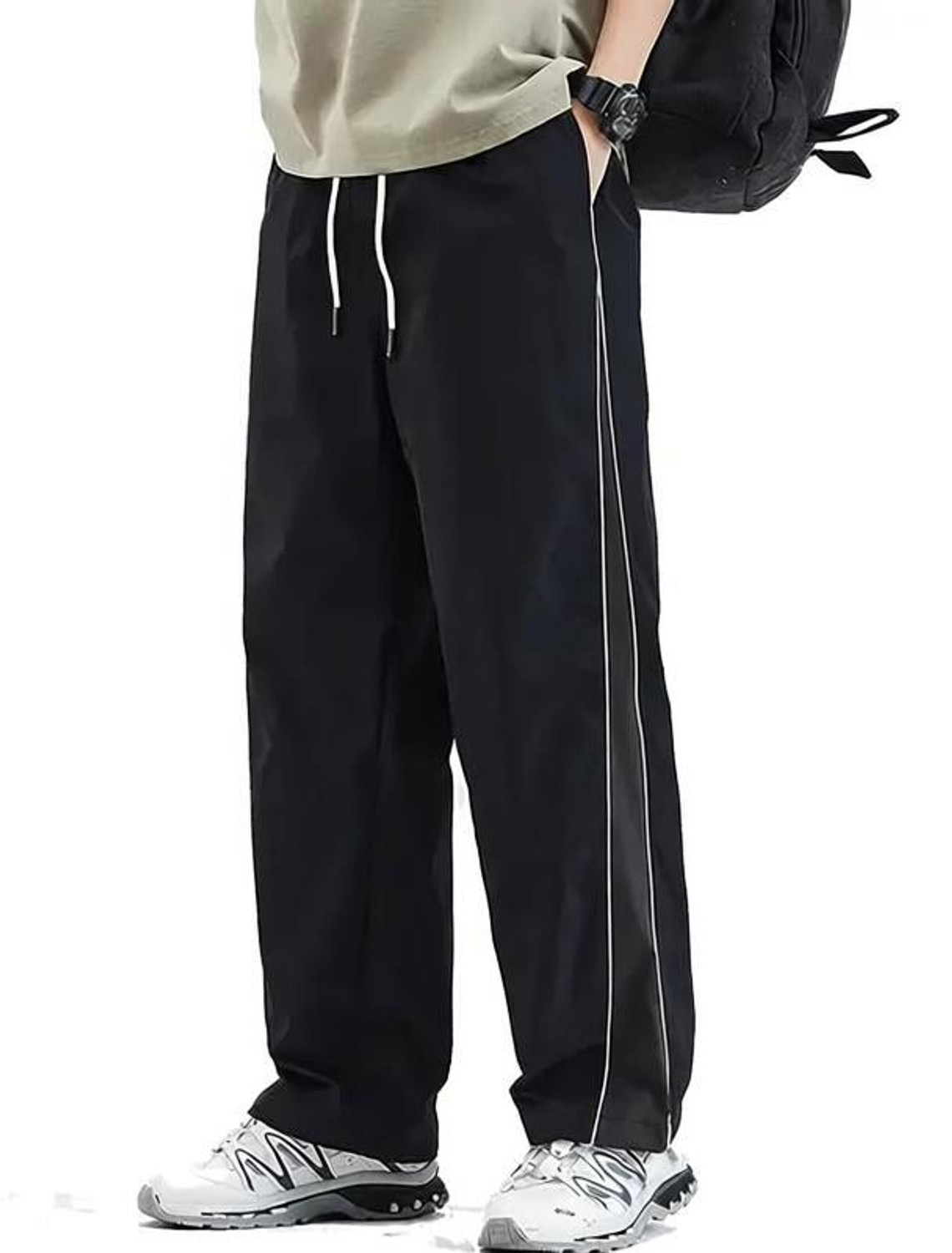 PSVEESHA Men Striped Black Track Pants - Image 1