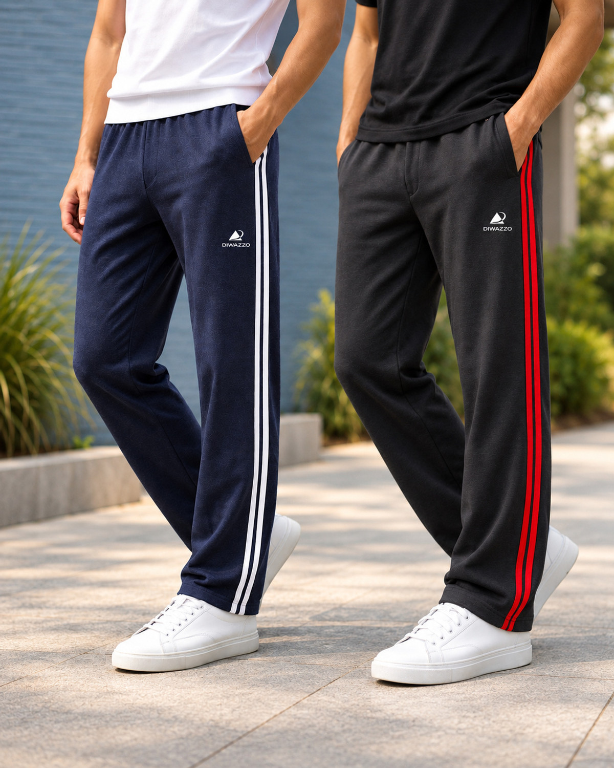 Diwazzo Pack of 2 Men Striped Light Blue, Grey Track Pants - Image 1