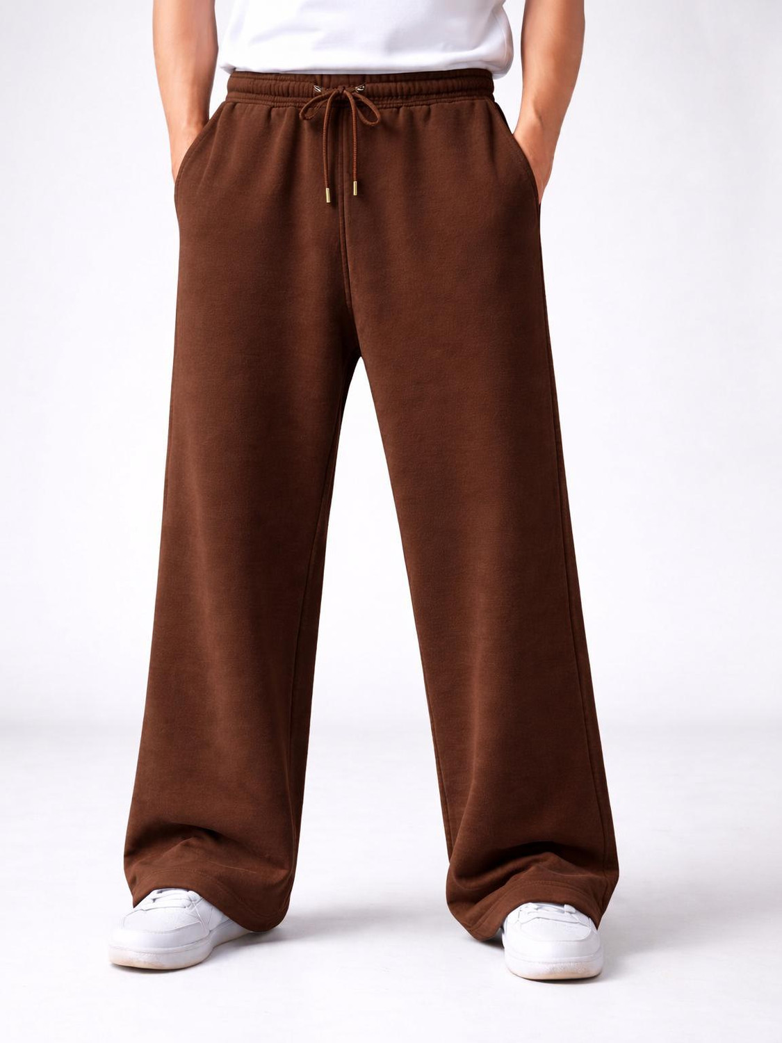 HUSTLEWELL Men Loose Fit Brown Cotton Blend Trousers - Image 1