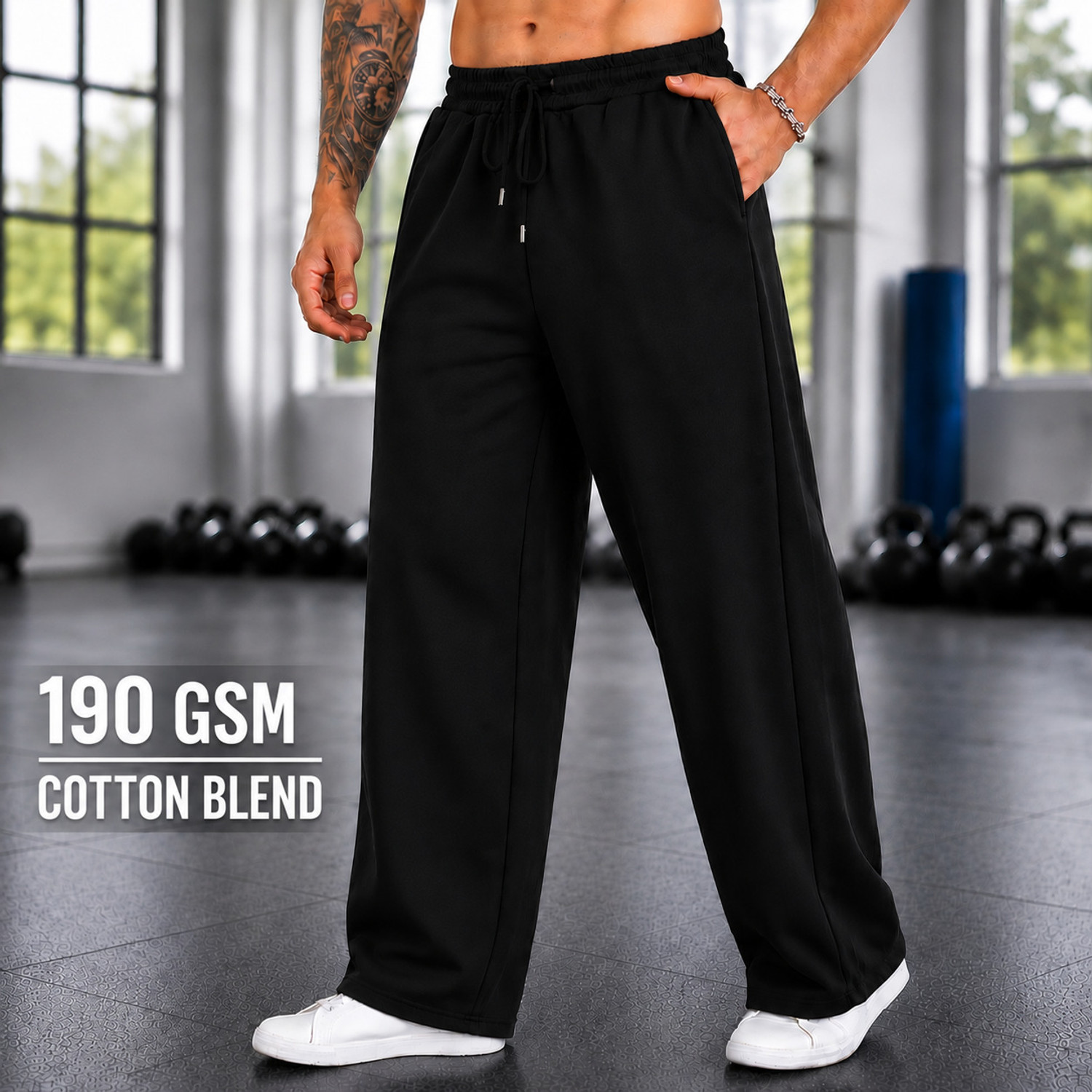 Yobdel Men Solid Black Track Pants - Image 1