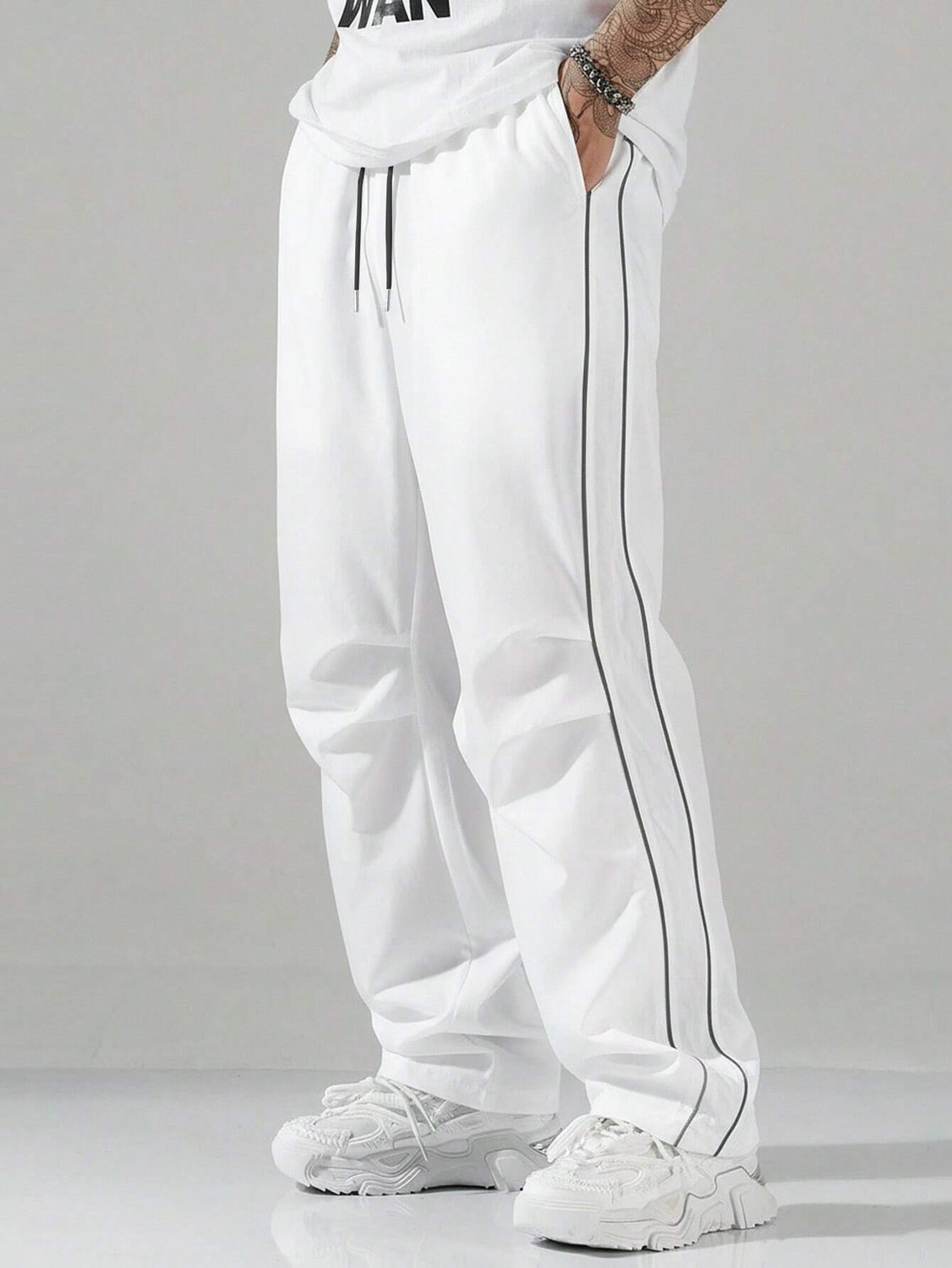 DL Fashion Men Self Design White Track Pants - Image 1
