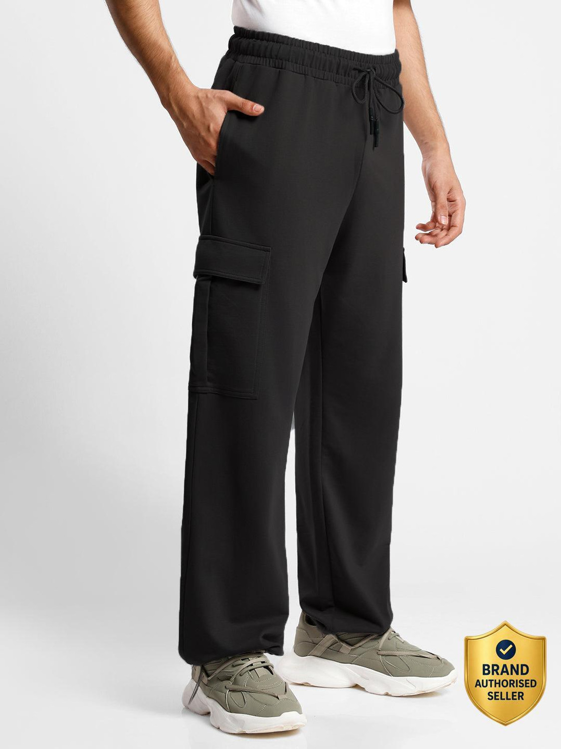 NOBERO Men Self Design Black Track Pants - Image 1