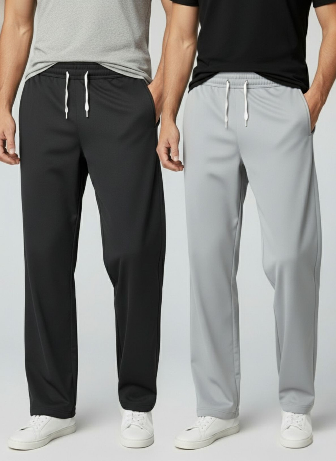 INDICLUB Pack of 2 Men Solid Black, Silver Track Pants - Image 1