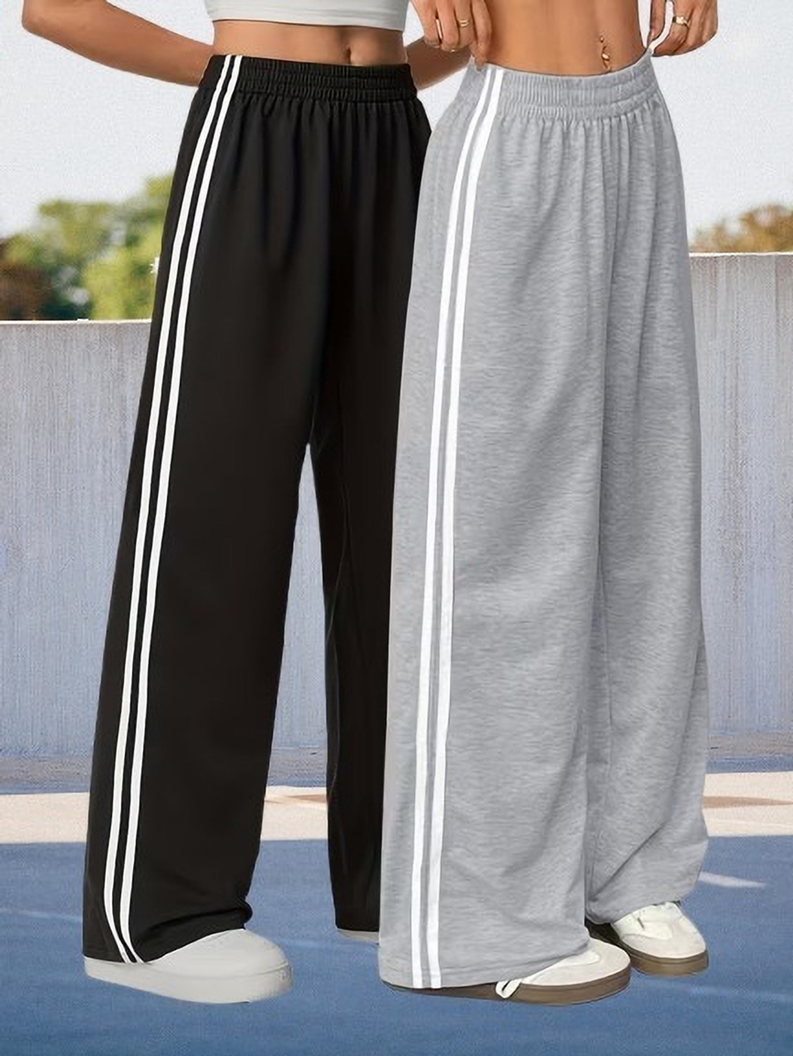 Clothina Pack of 2 Women Striped Multicolor Track Pants - Image 1