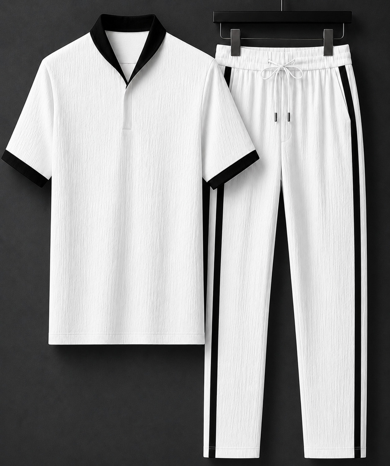 FableFit Men Top & Pyjama Set White Striped - Image 1