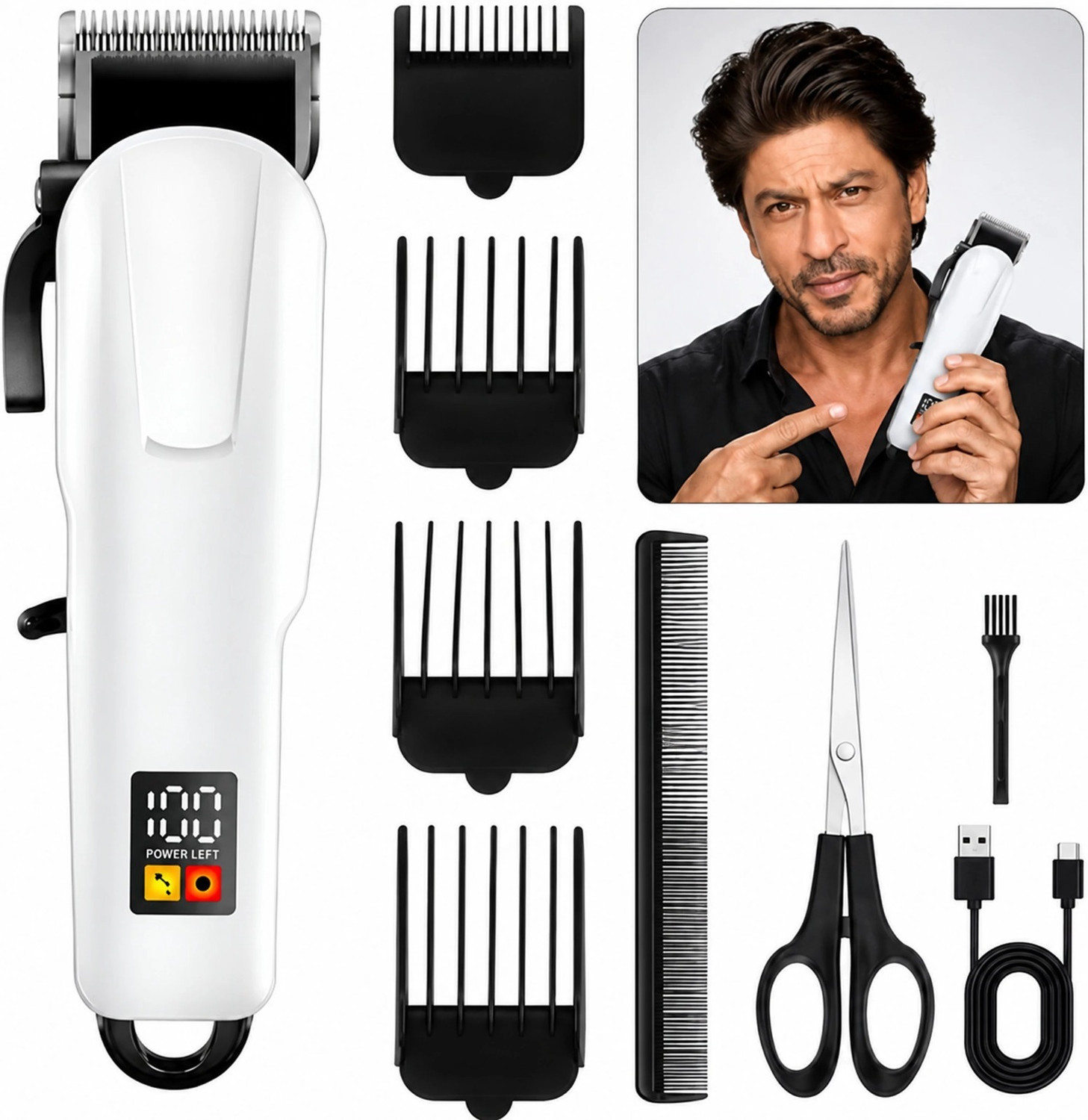 CLINLINSO 809 Waterproof Hair Clipper & Beard Trimmer, White - Image 1