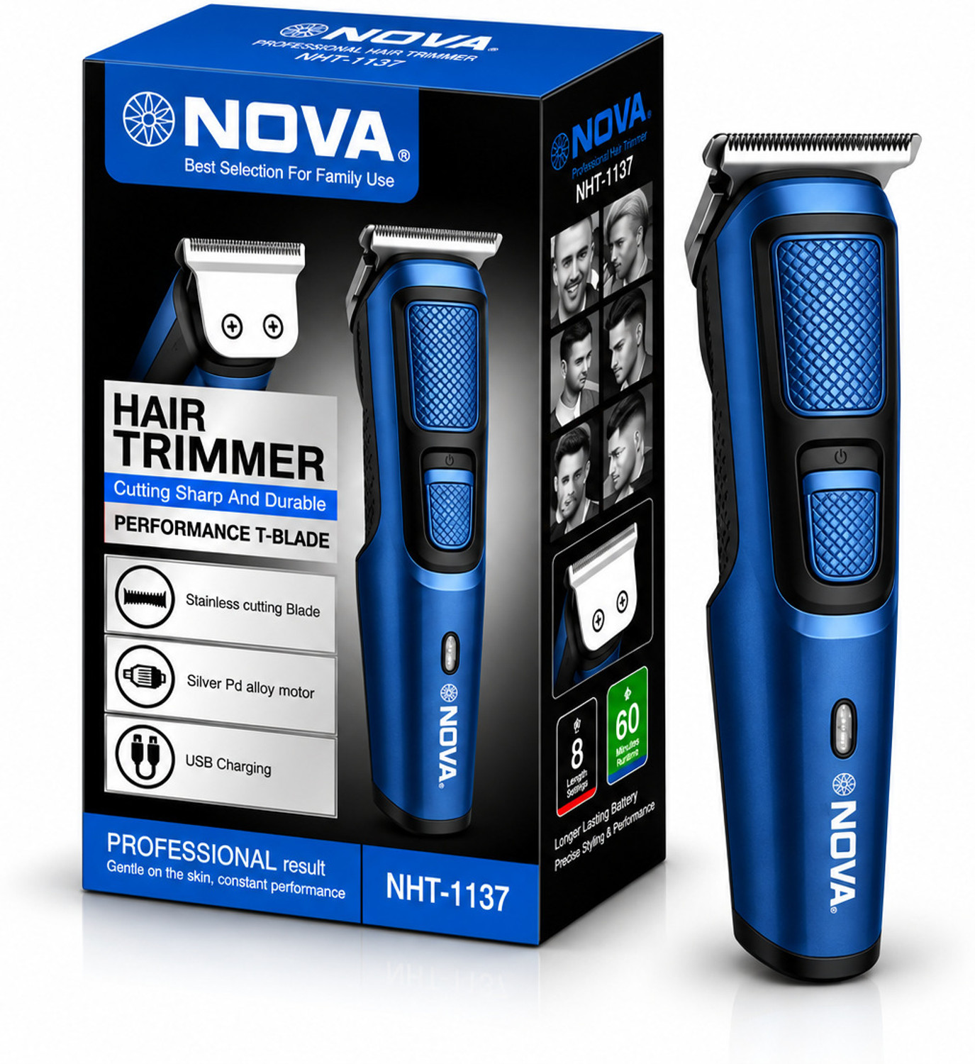 NOVA NHT 1137 Trimmer 120 min Runtime 4 Length Settings (Blue) - Image 1
