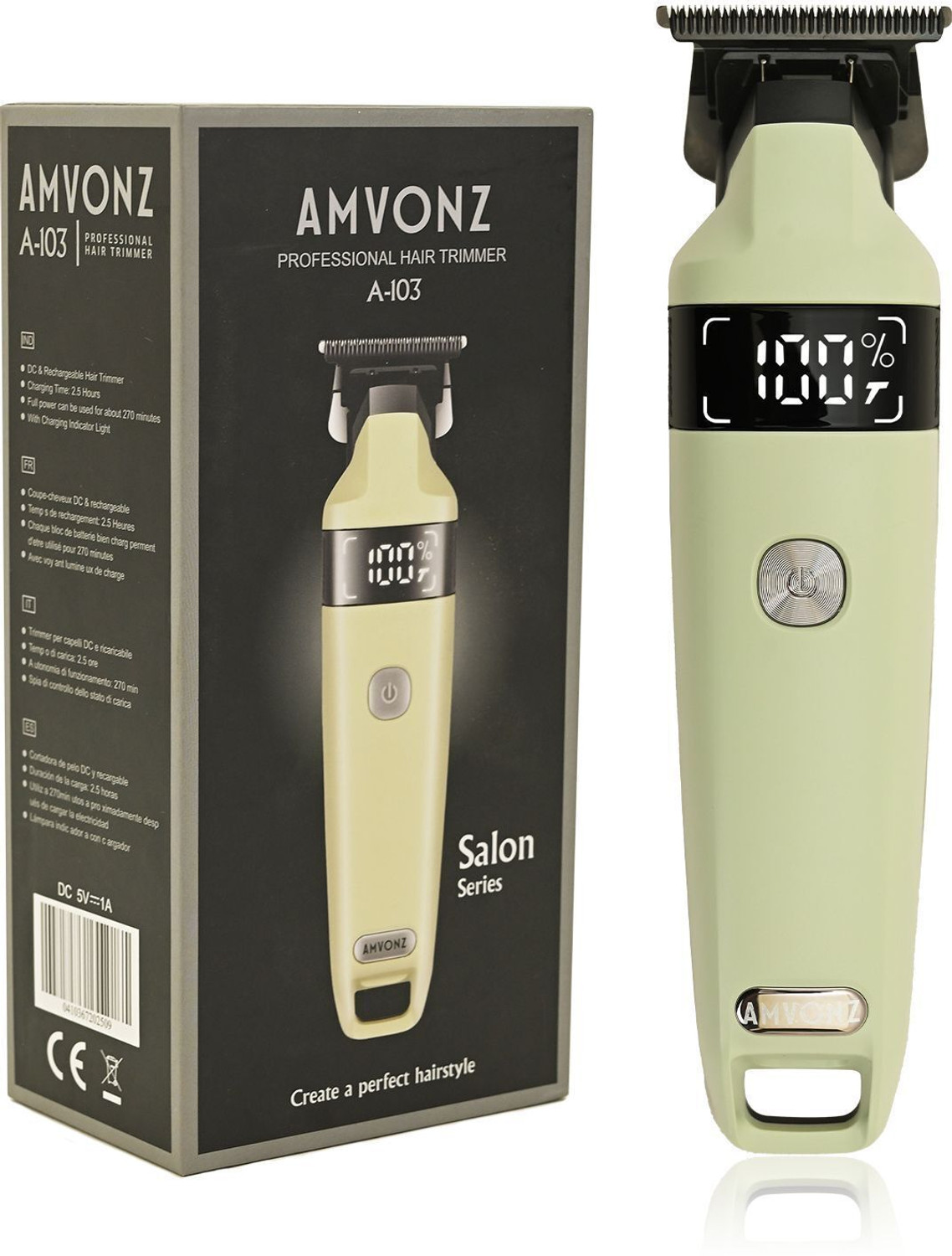 AMVONZ A-103 Professional Trimmer 270min Nonstop Runtime with LED Display Trimmer Trimmer 270 min Runtime 3 Length Settings (Green) - Image 1