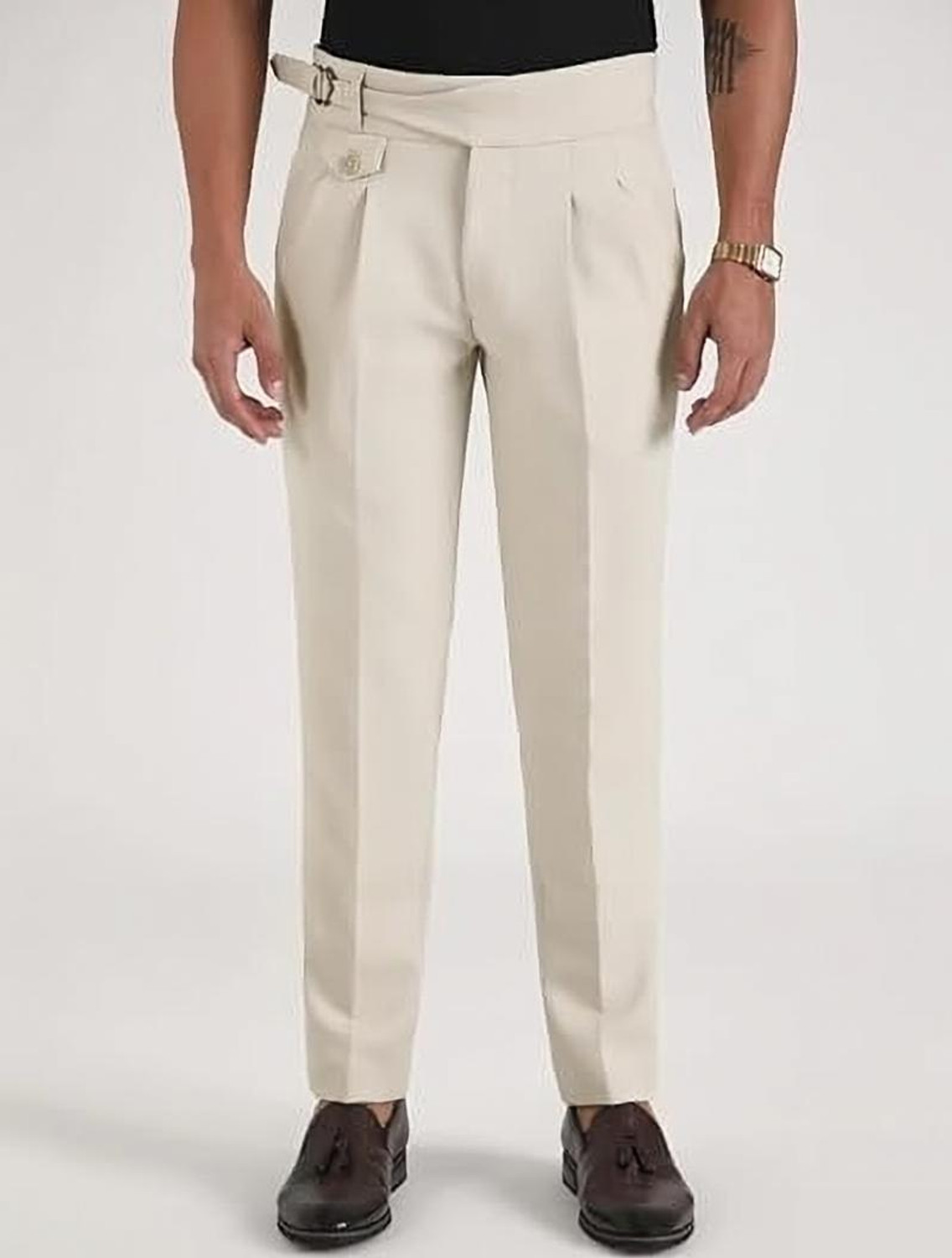 SKENJEL Men Regular Fit Cream Polyester Trousers - Image 1