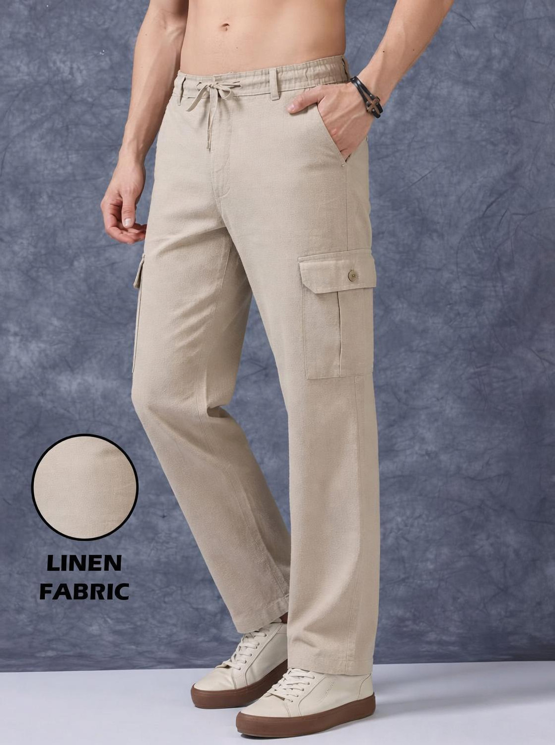 METRONAUT Men Beige Linen Blend Trousers - Image 1
