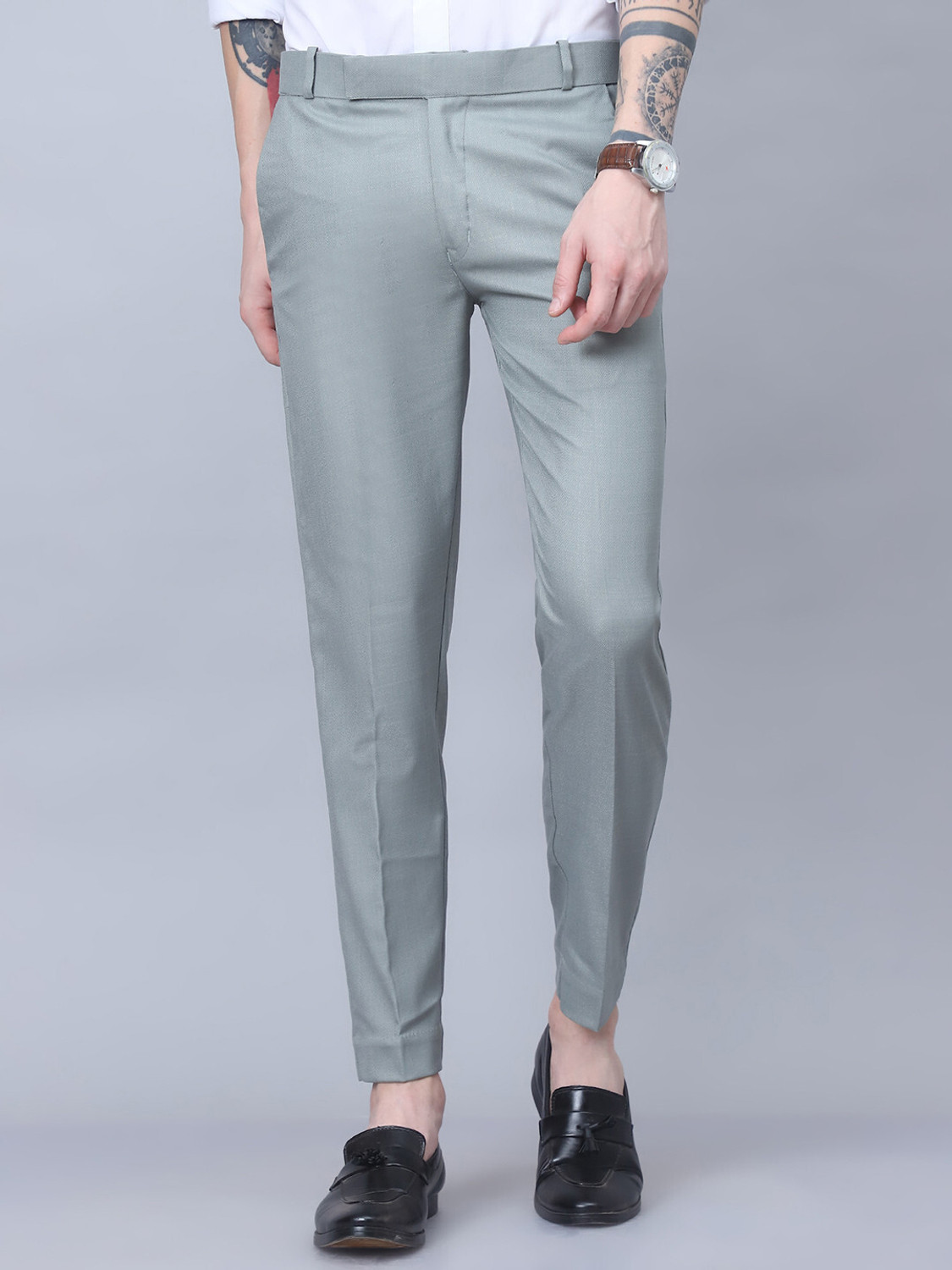 Tanip Men Regular Fit Light Green Cotton Blend Trousers - Image 1