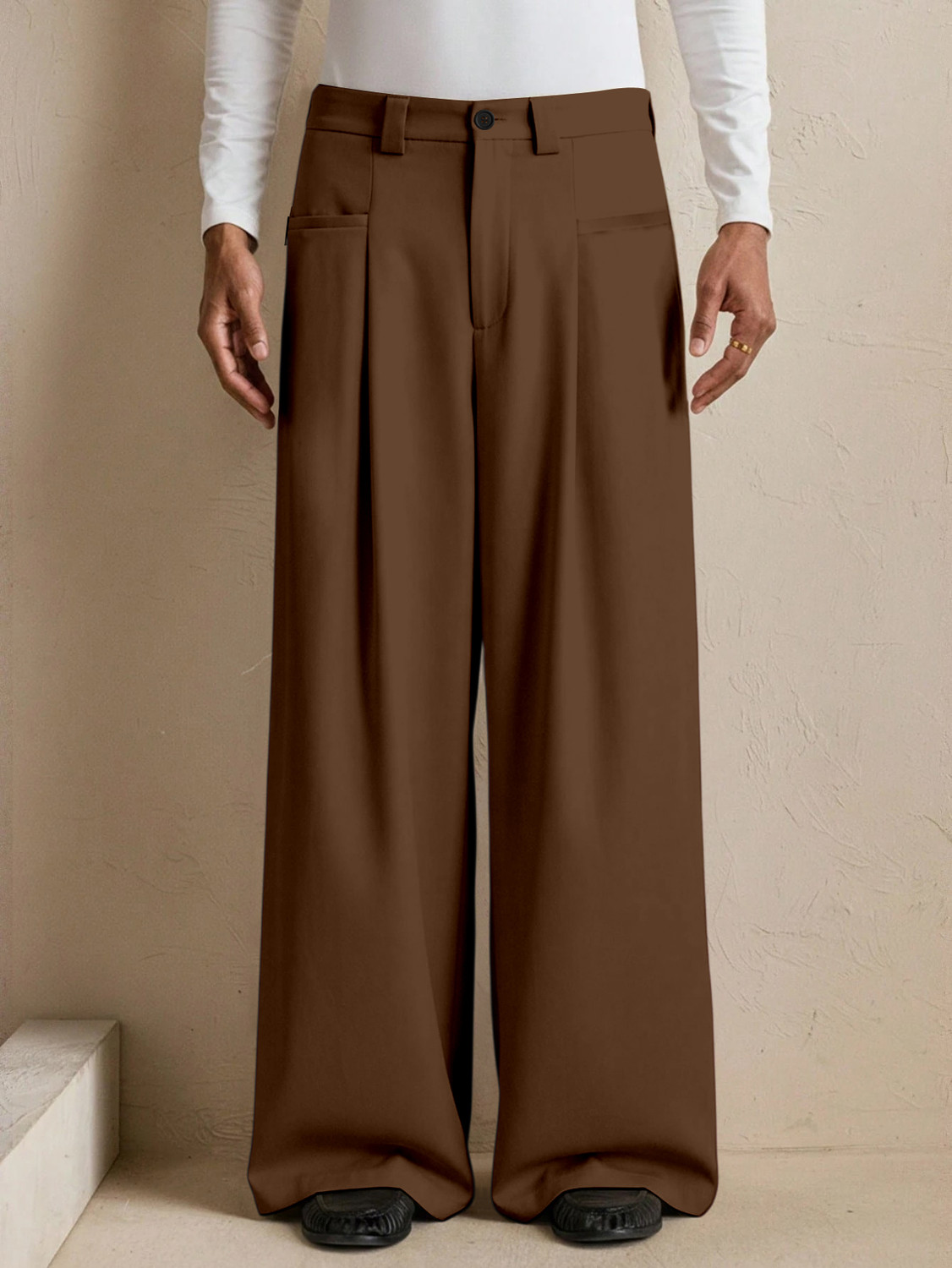 Klossy Men Loose Fit Brown Viscose Rayon Trousers - Image 1