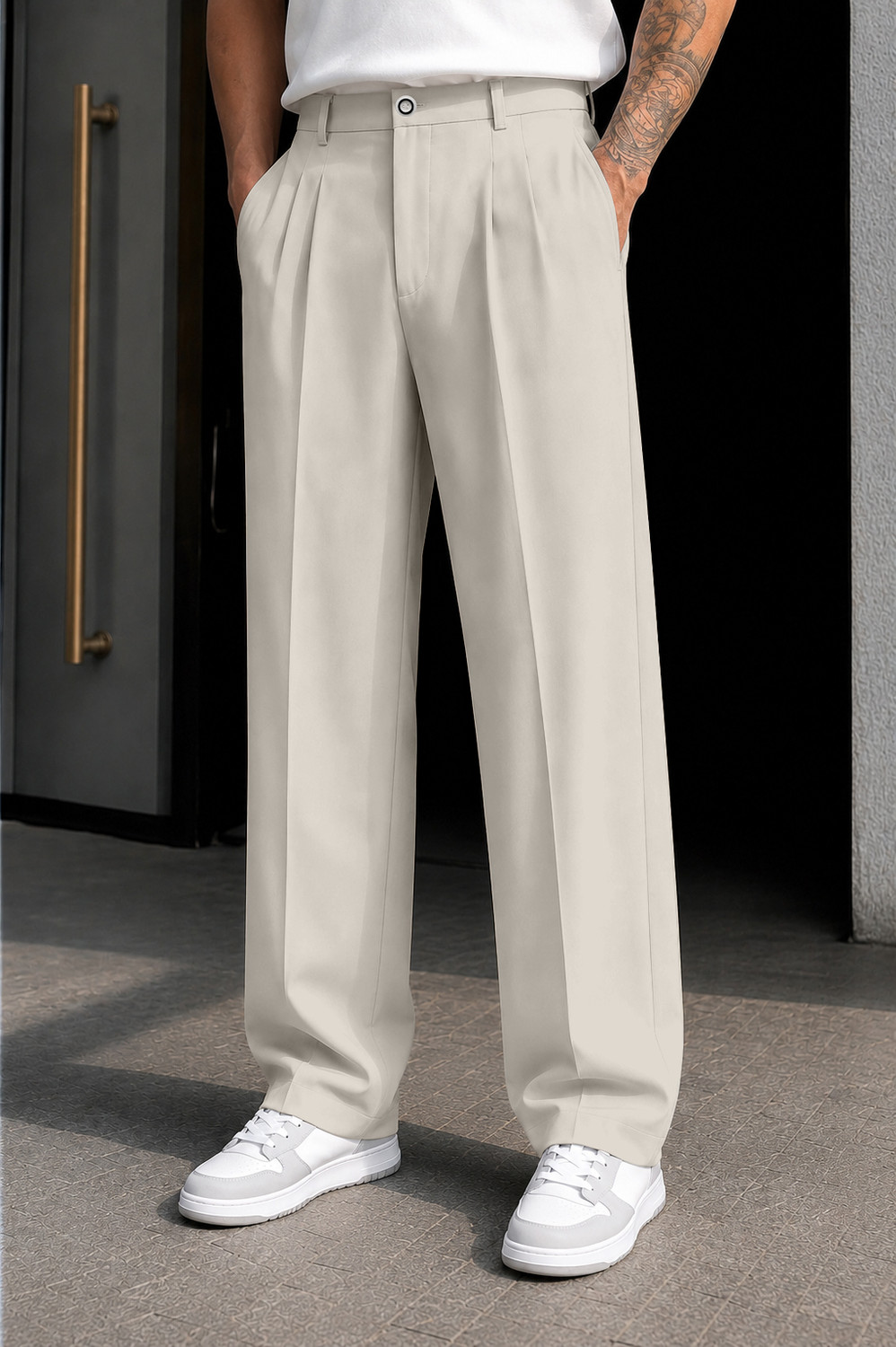 FTX Men Loose Fit White Lycra Blend Trousers - Image 1
