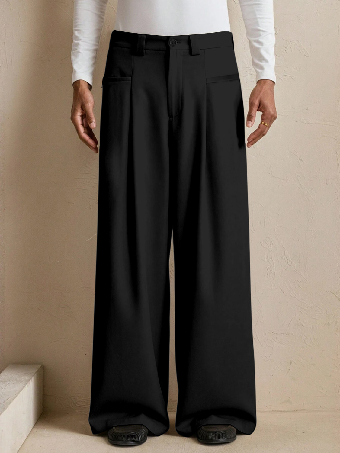 Klossy Men Loose Fit Black Viscose Rayon Trousers - Image 1