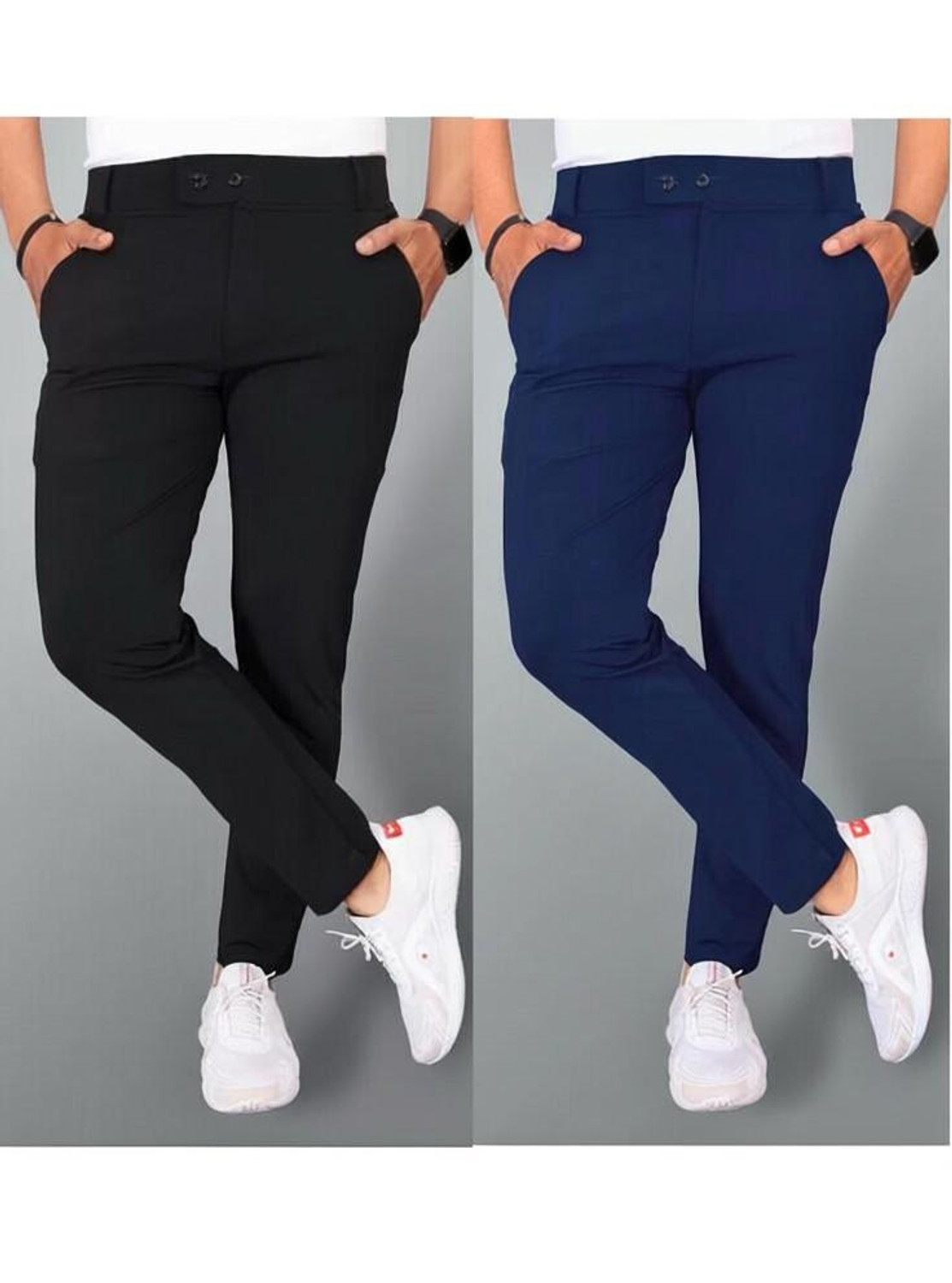 DKB CREATIONS Men Regular Fit Lycra Blend Trousers (Pack of 2, Blue & - Image 1