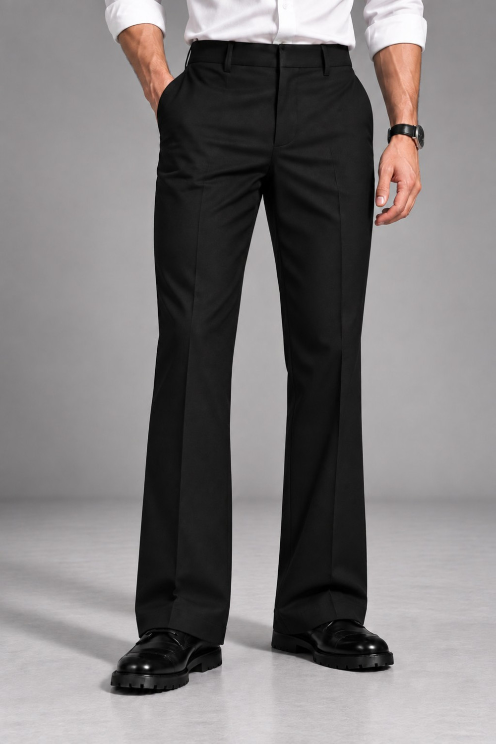 nightscape Men Flared Black Polycotton Trousers - Image 1