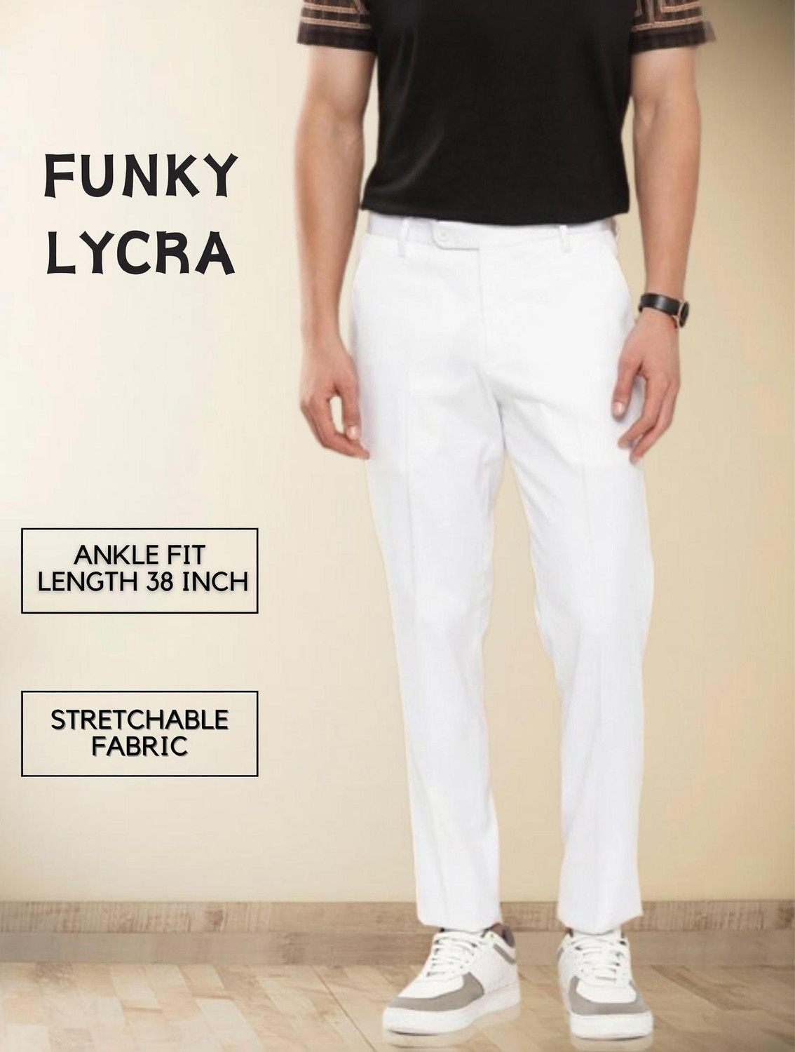SYLZON Men Slim Fit White Polyester Trousers - Image 1