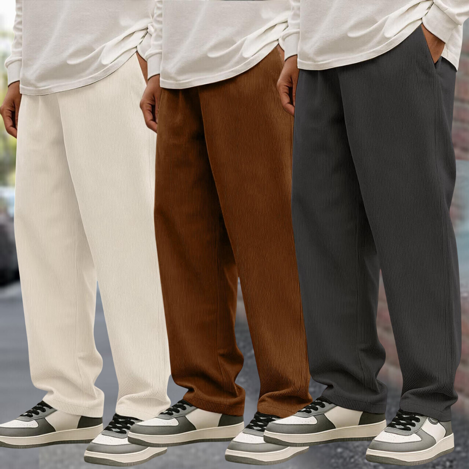 METRONAUT Relaxed Men Corduroy Trousers Beige - Image 1