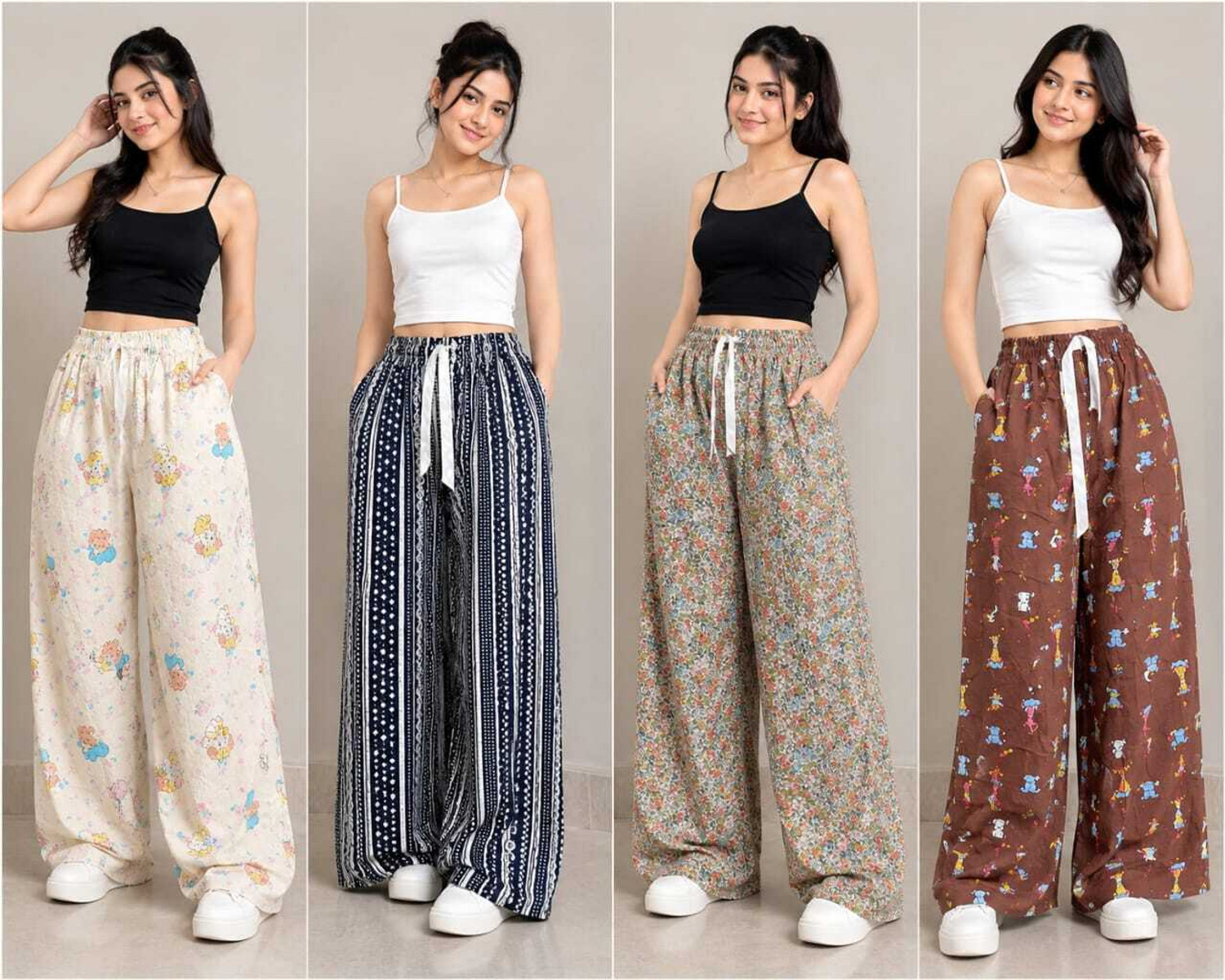friendswear Pack of 4 Women's Relaxed Multicolor Cotton Blend Trousers - Image 1