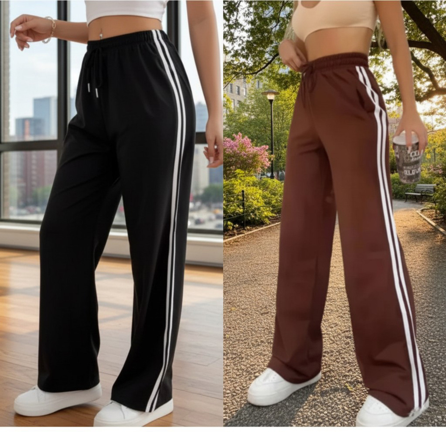 CitySquad Women's Cotton Blend Trousers (Pack of 2, Black & Brown) - Image 1