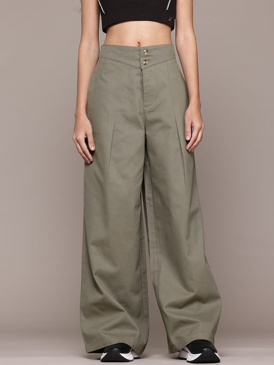 Roadster Women Regular Fit Green Cotton Blend Trousers - Image 1