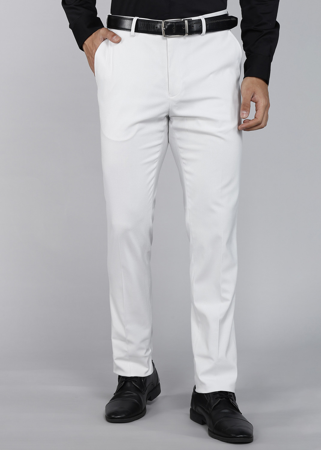Blackberrys Men Slim Fit White Polyester Trousers - Image 1