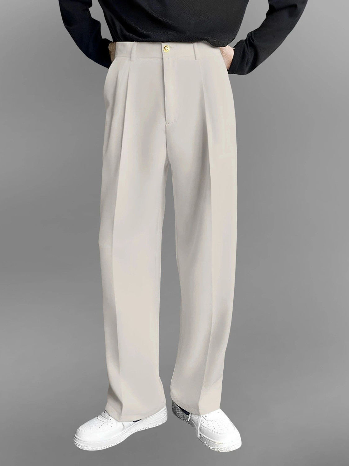 FTX Men Relaxed White Lycra Blend Trousers - Image 1