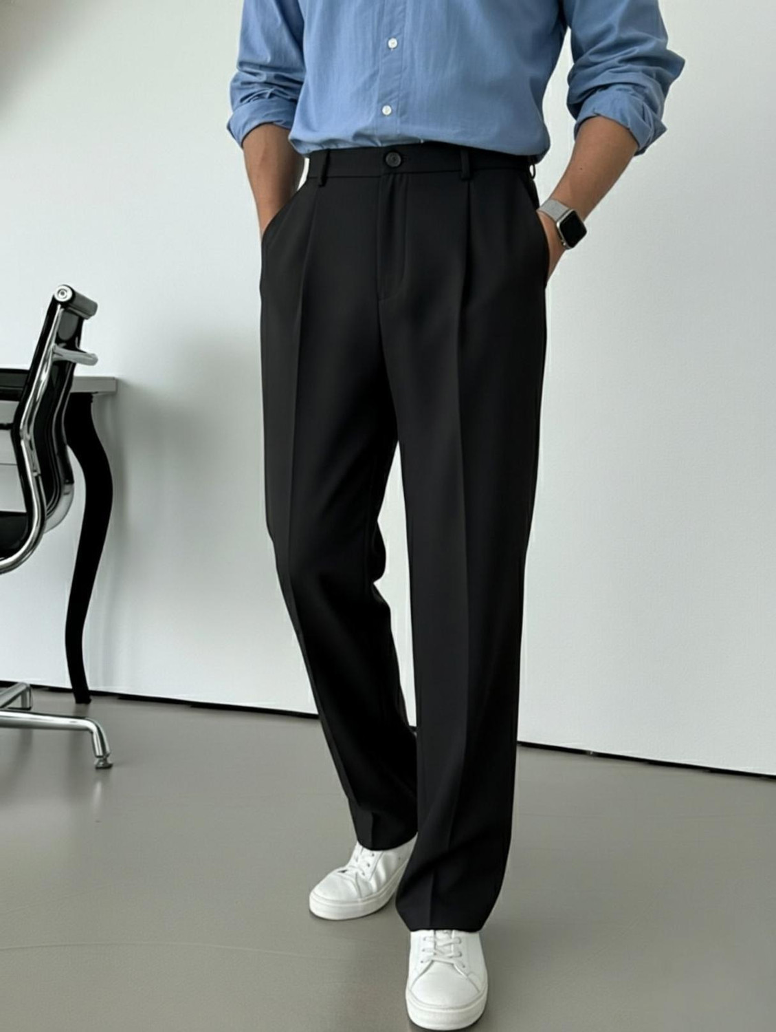 INDICLUB Men Relaxed Black Polycotton Trousers - Image 1