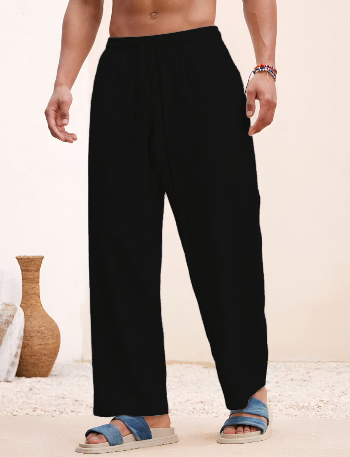METRONAUT Men Black Pure Linen Trousers Comfort Fit - Image 1