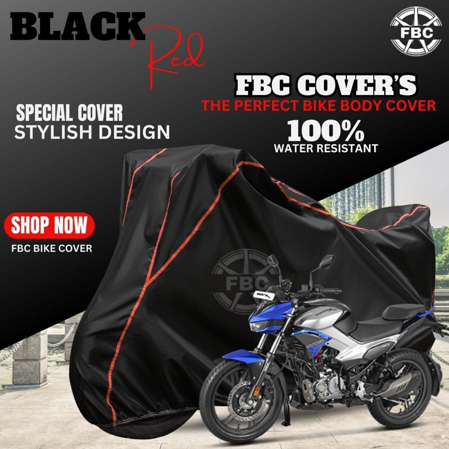 AutoGalaxy Waterproof Two Wheeler Cover for Hero (Xtreme, Black, Red) - Image 1