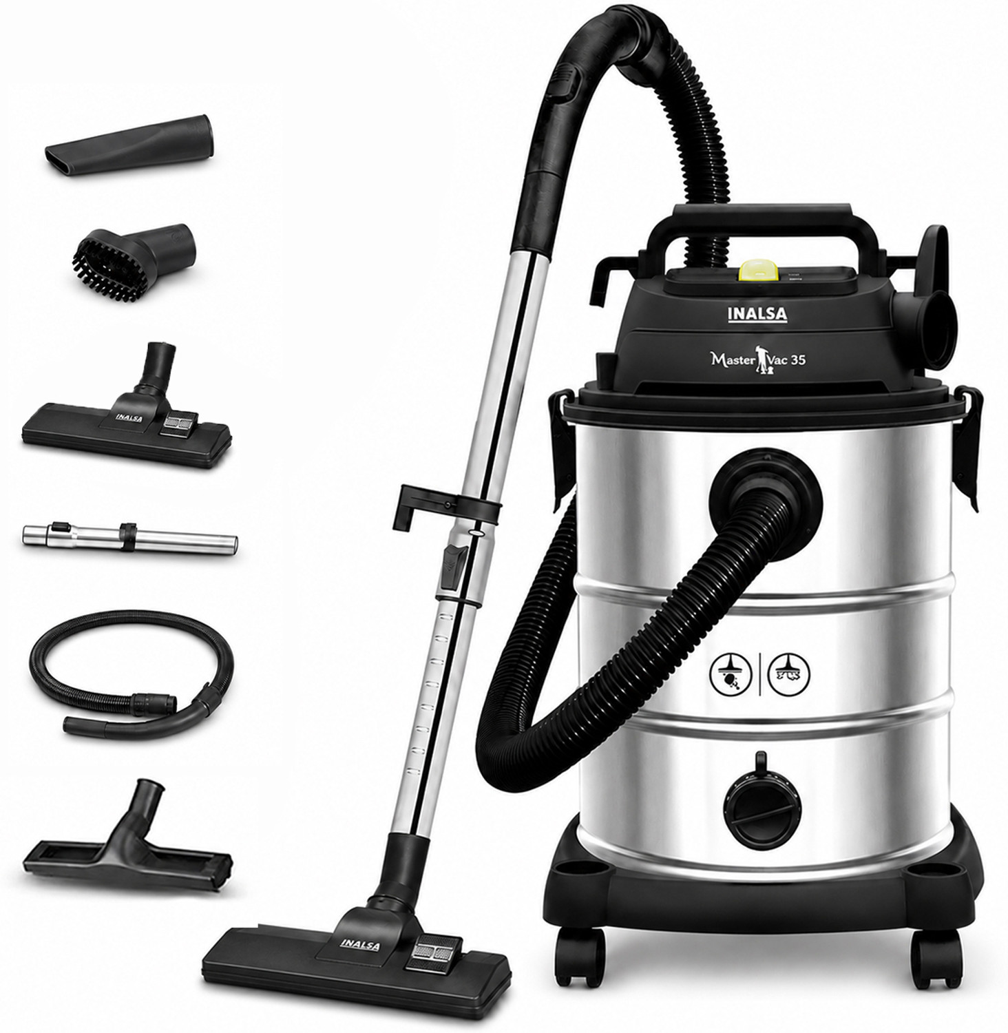 Inalsa Master Vac 35 Wet & Dry Vacuum Cleaner Master Vac 35 Wet & Dry Vacuum Cleaner 35 LTR Capacity,1700 W,22 kPa Suction,Blower Function, HEPA Filter, House Cleaning Machine,Industrial Vacuum Cleaner Heavy Duty (Black) (Black) - Image 1