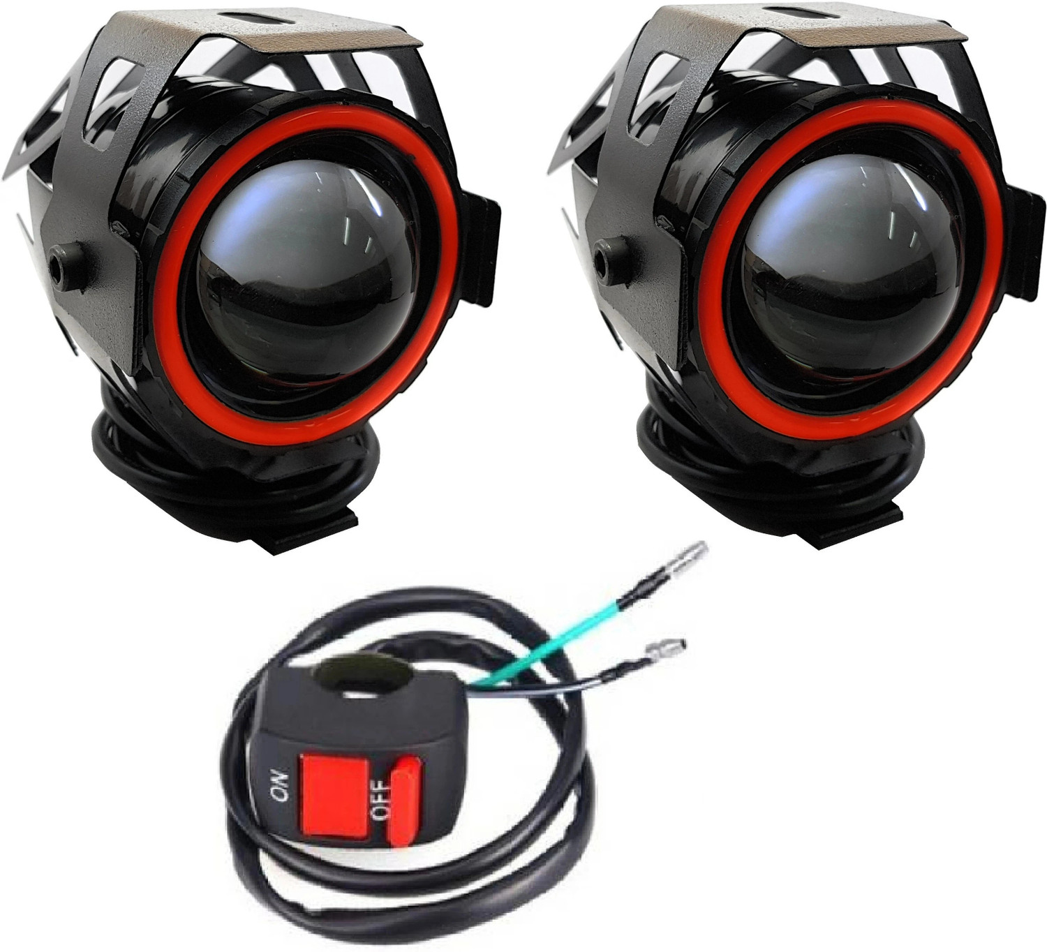 AutoPowerz 2PCS Projector Fog Light with Red DRL Ring for Bike - Image 1
