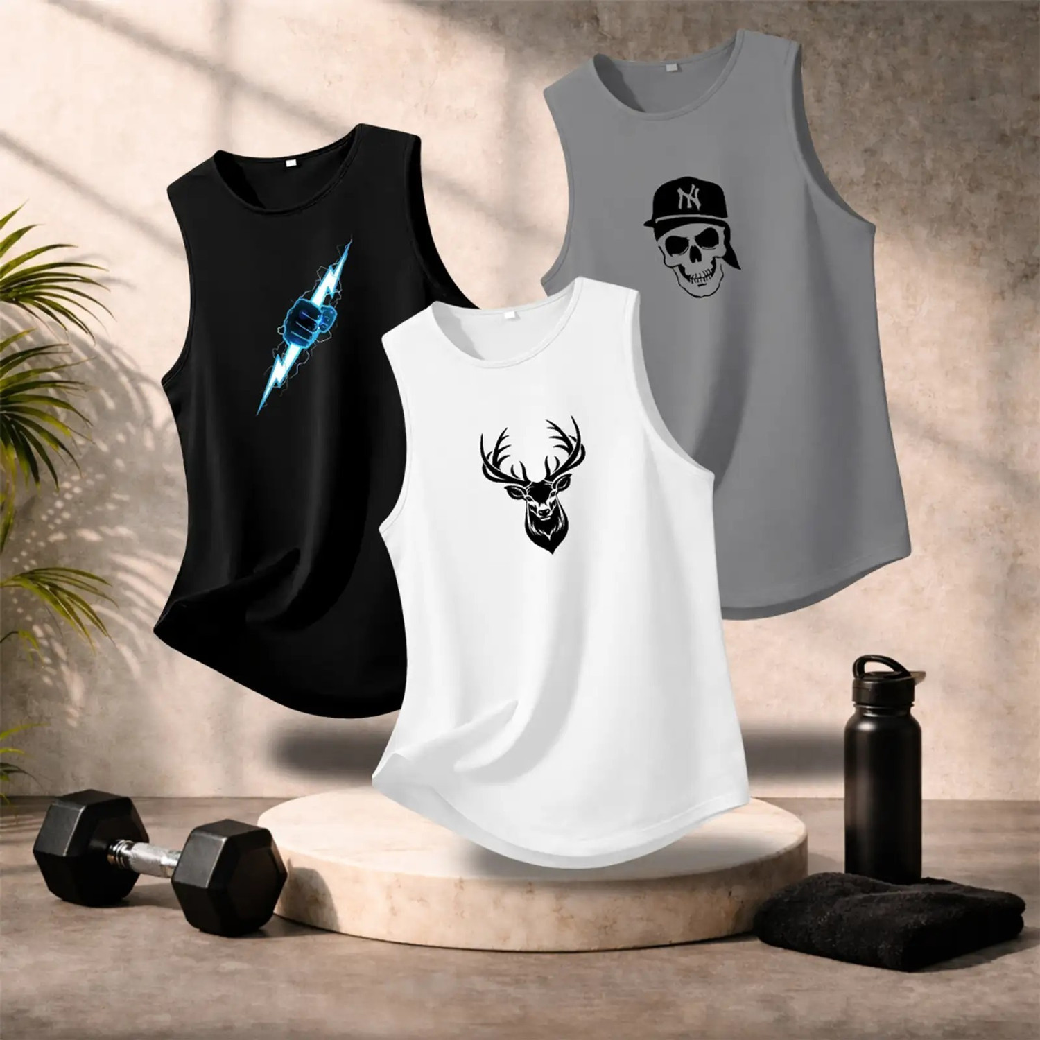 Benlay Pack of 3 Men Printed Sleeveless Sports Vest | Quick Dry Gym & Workout Tank Top Men Vest - Image 1